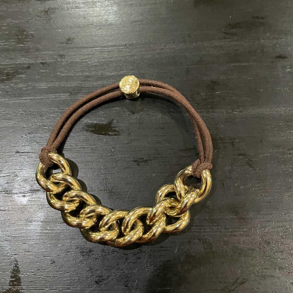 EUC HENRI BENDEL Gold Chain hair tie with Brown elastic